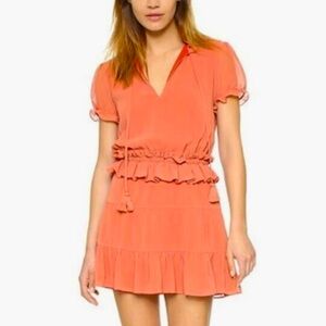 Tularosa Womens Colleen Mini Dress Ruffled Coral Chiffon Tassel Neck Small